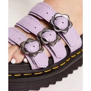 Dr Martens BLAIRE FLOWER BUCKLE LEATHER SLIDE SANDALS Lilac SIZE 8